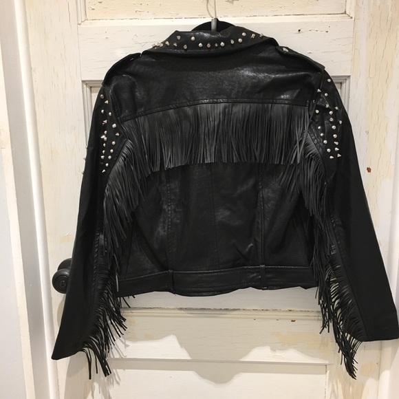 NWT • black faux leather studded/fringe jacket • - Picture 6 of 8